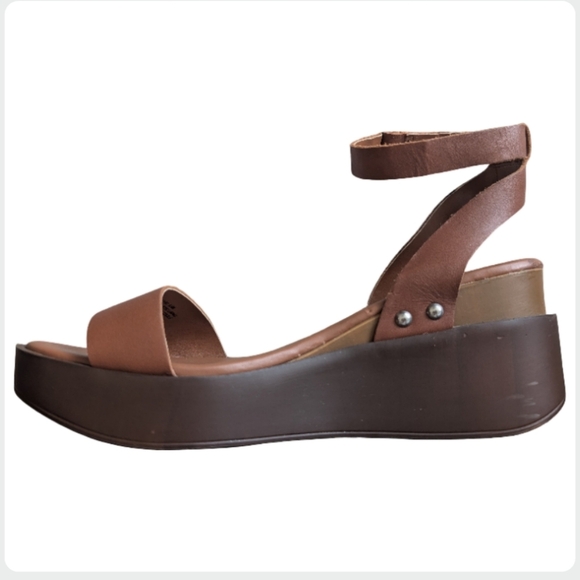 Steve Madden TIRMA Platform Sandals Sz 9.5 Brown Leather Ankle Strap Wedge Boho - Picture 4 of 8